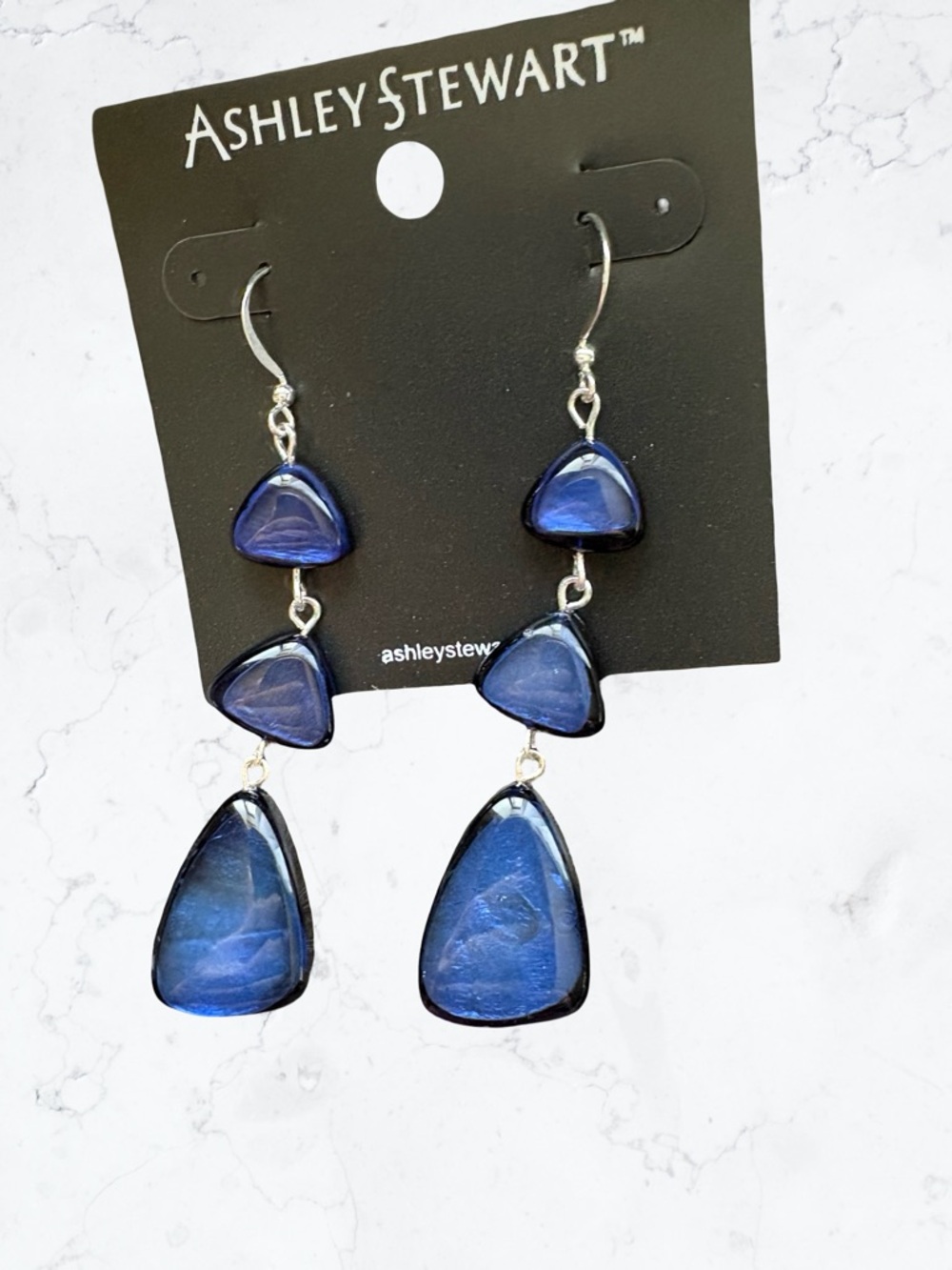 Ashley Stewart Blue Multi-Tier Dangle Earrings - Picture 2 of 2
